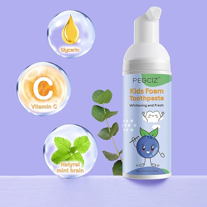 Foam Toothpaste Kids, Kids Mouthwash with Fruit Flavor - Toddler Toothpaste Age for Children, 360ºCare Natural Anti-Cavity Formulas with Fluoride for U-Shape Toothbrushes