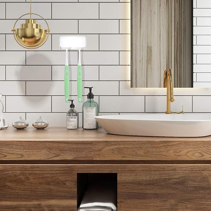 Toothbrush Holder Wall Mounted with Cover, Self Adhesive Toothbrushes Holder Perfect for Dorm Bathrooms and Shower, Holds 2 Toothbrushes
