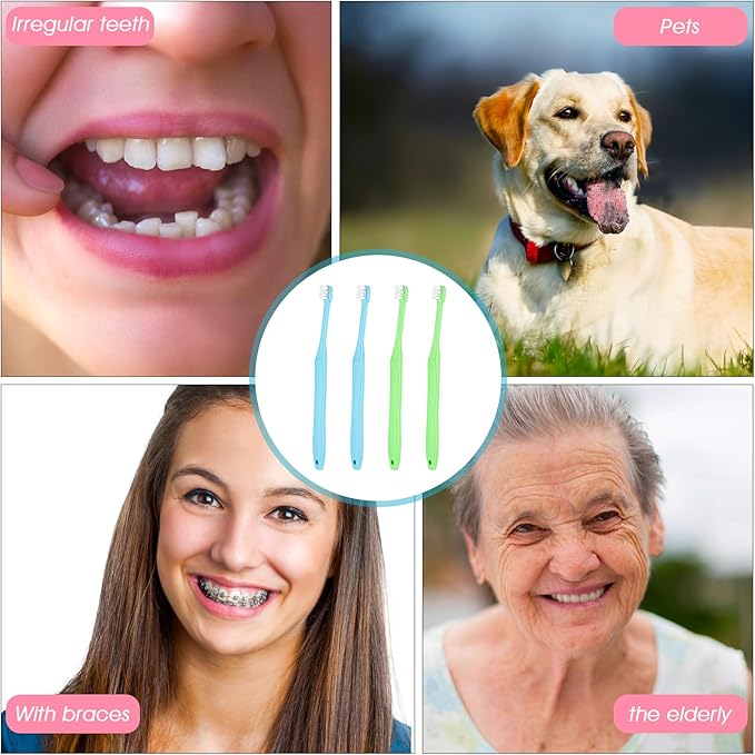 WLLHYF End Tuft Toothbrush, 4PCS Nylon Soft Bristle Tiny Small Tooth Brush, Hard to Reach Areas Dental Detail Cleaning for Adults-Around Crowns Bridges Implants