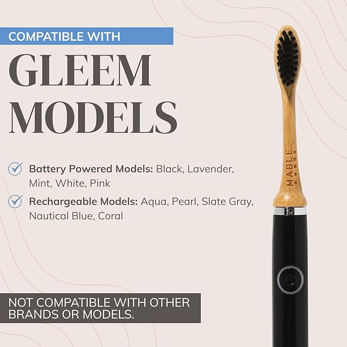Bamboo Electric Toothbrush Heads | Compatible with Gleem Electric Toothbrush | 4 Brush Heads with Soft Bristles | Plant-Based Adult Size Replacement Heads