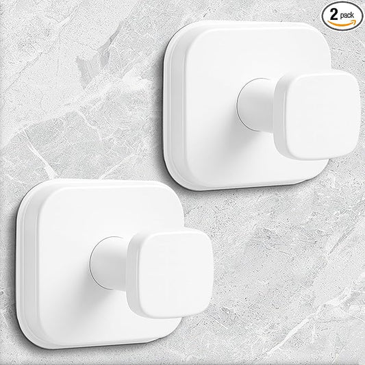 Shower Hooks for Inside Shower,Reusable Suction Cup Hooks for Glass Window,Mirror,Removable Towel Hooks for Bathroom,2 Pack(White)
