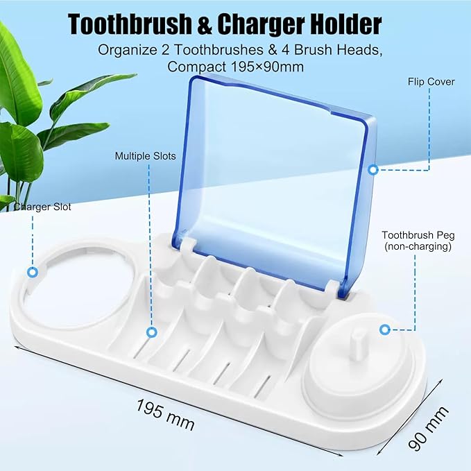 Electric Toothbrush Holder Compatible with Braun Oral-B Pro 1000 5000 8000 Vitality Stages – Charger Base Stand with Brush Head Cover – All-in-1 Storage Solution