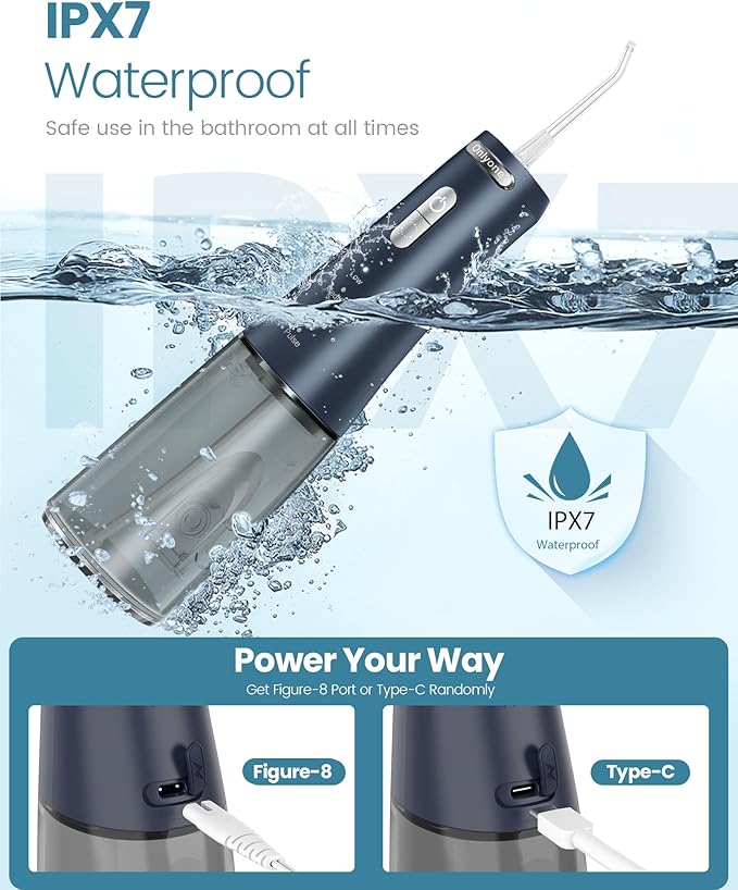Onlyone Water Dental Flosser, 300ML Portable Oral Irrigator for Teeth, 4 Modes and 5 Jet Tips,Rechargeable Irrigation Cleaner,Electric Flossing Machine Power Flossers & Irrigator Accessories Blue