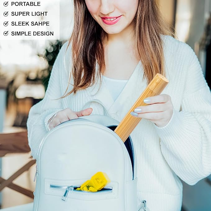 Yeeco 2 Pcs Portable Bamboo Toothbrush Case, Wooden Toothbrush Covers Storage Container Reusable Toothbrush Travel Holder Sustainable for Trip Camping Home Travelling Attach 4 Pcs Sticky Label