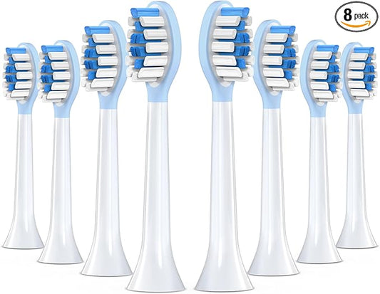 Replacement Toothbrush Heads for Philips Sonicare Electric Toothbrush, 2-in-1 Tongue Cleaner, 8 Pack, Ice Blue,Suitable for Philips Sonicare Heads, C2, C1, C3, W1, W2, W3, G1, G2, G3