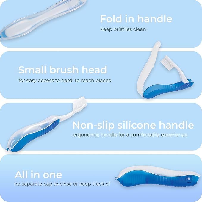 Number 1 In Service 24 Pack Foldable Travel Toothbrushes Soft Bristle Compact Size for Adults, Kids, Men, Women, Mini Tooth Brush Set for Camping, Hotel, Airplane, Toiletry Kits Individually Wrapped