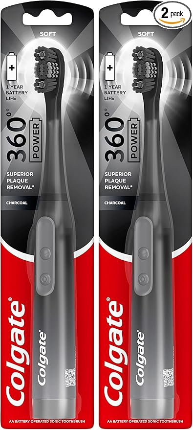 Colgate 360 Charcoal Sonic Powered Battery Toothbrush (Pack of 2)