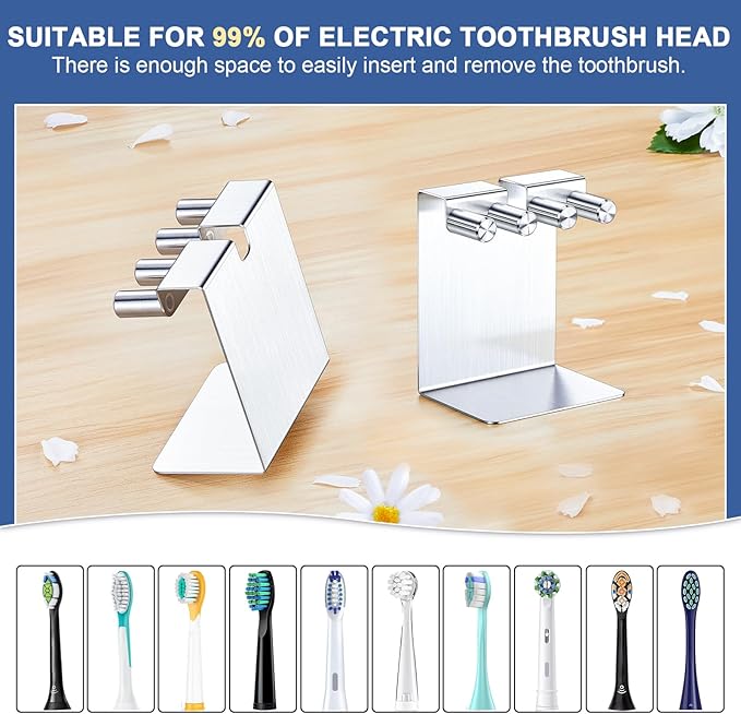 Toothbrushes Holder, Electric Toothbrush Head Holder, Electric Tooth Brush Stand, Electric Toothbrush Holder Wall Mounted or Desktop, Shower Tooth Brush Head Holder Storage (Silver)