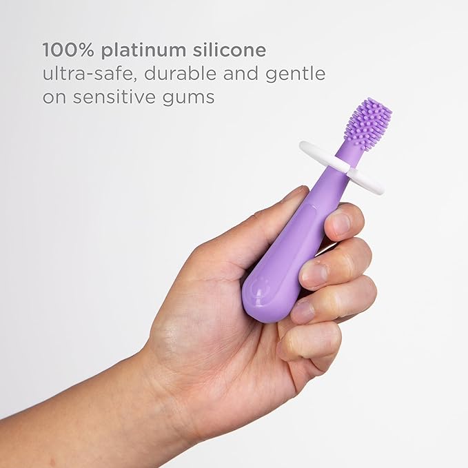 Ubbi 360° Baby Training Toothbrush with Safety Shield and Cover, Food-Grade Platinum Silicone, Gentle Cleaning for Infants, Smoothie Purple