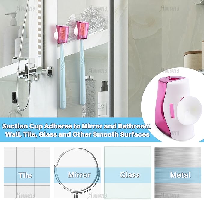 AUEAR, 6 Pack Toothbrush Holder with Suction Cup Toothbrushed Head Covers Caps Protector Case Box for Bathroom Wall Mirror Home Outdoor Travel