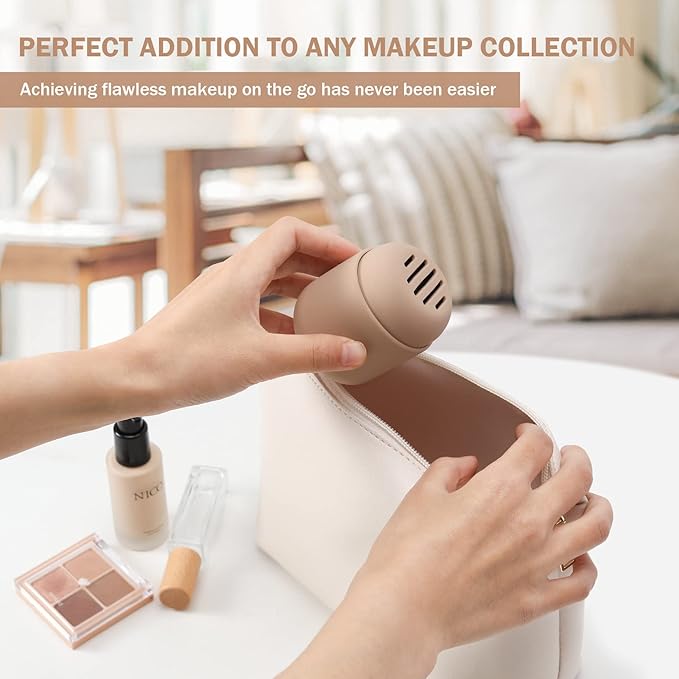 BEZOX Makeup Sponge Holder, Silicone Beauty Sponge Case with Double-Sided Vent Design for Quick Drying, Compact Travel Essentials Make Up Puff Blender Container - Khaki