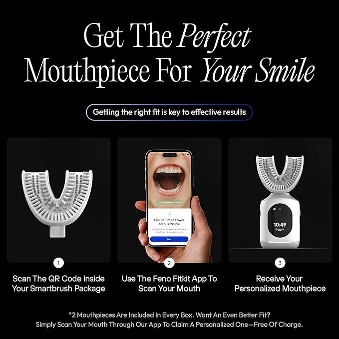 Feno Smartbrush Electric Toothbrush for Adults – AI-Powered Oscillating Toothbrush with App and Personalized Mouthpiece, 20-Second Deep Clean, Rechargeable, Includes 1 Bottle of Feno Foam Toothpaste