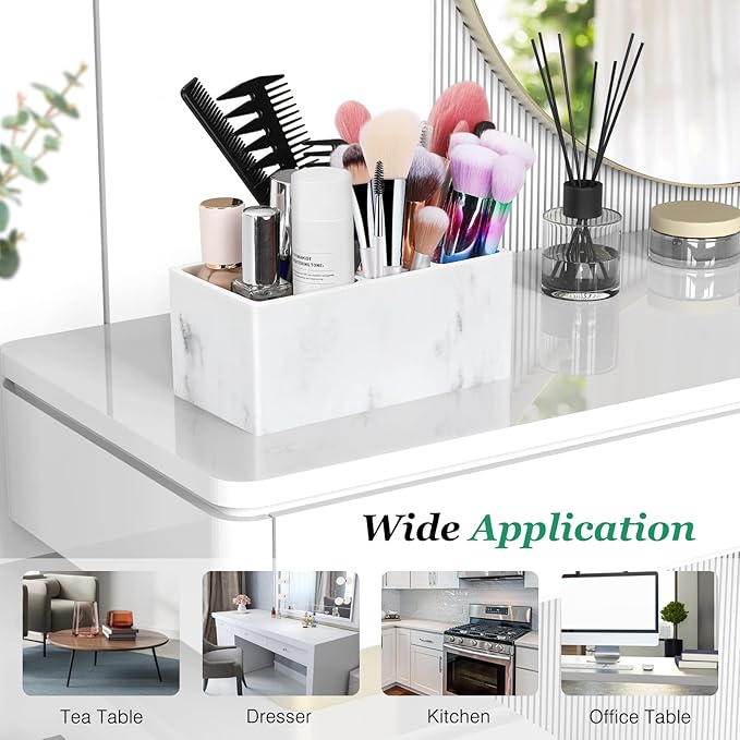 Luxspire Resin Toothbrush Holder, 5 Slots Hygienic Handmade Toothbrush Storage Stand Dispenser Bathroom Organizer Set for Toothpaste, Razor - Ink White