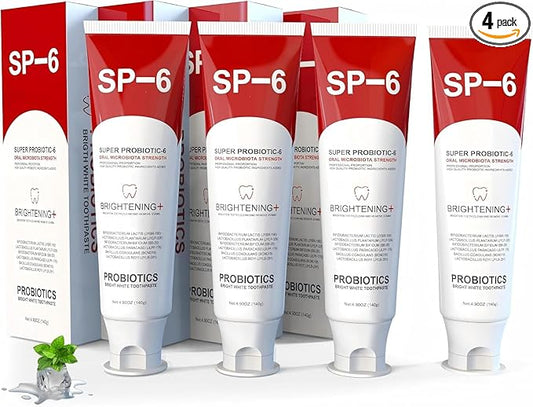 Sp-6 Probiotics Whitening Toothpaste, Sp-6 Ultra Whitening Toothpaste, Enhanced Formula with Enamel-Safe, Fluoride-Free, Fresh Breath Mint Flavor for Oral Health (4)