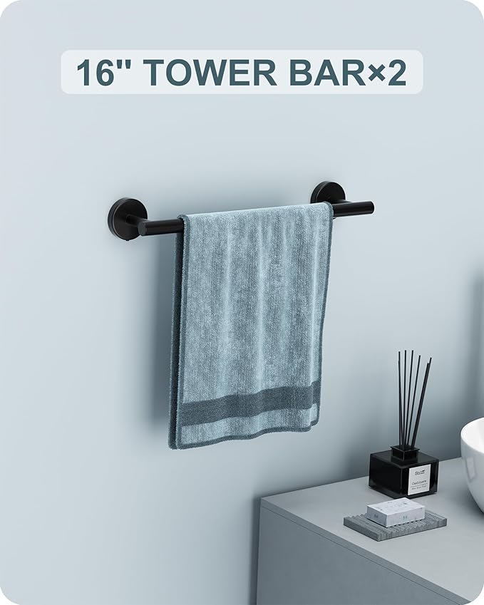 Matte Black Bathroom Hardware Set, 10 Pieces Towel Bar Set Bathroom Accessories with16'' Towel Bar, Towel Ring, Toilet Paper Holder and Towel Hooks
