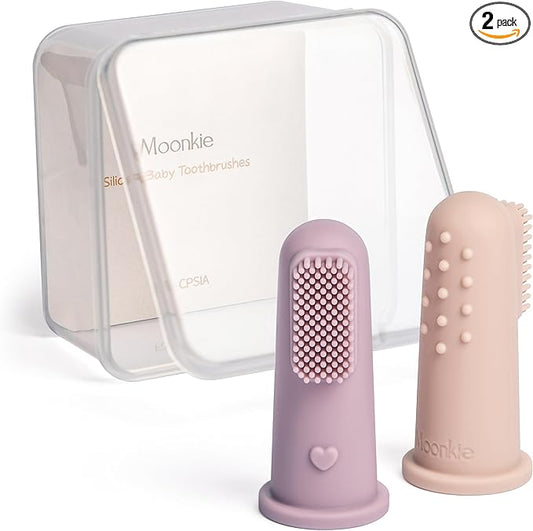 Moonkie Baby Toothbrush Finger Toothbrush Oral Cleaner Kit for 3 Months +, 2 Pcs Small (Blush/Pale Mauve)