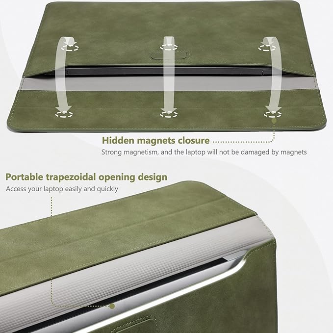 HYZUO 15 Inch Laptop Sleeve Case with Stand for MacBook Air 15 M4 A3241 M3 A3114 M2 A2941 2025-2023, 15" Surface Laptop 7/6/5/4, MacBook Pro 15 A1990 A1707 2019-2016, with Pouch, Olive Green