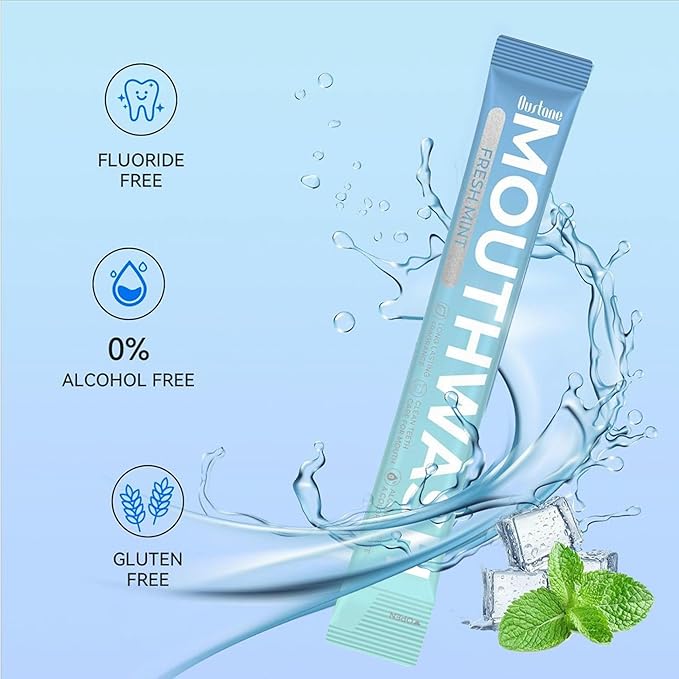 Mouthwash Travel Size Portable Packets to Go, Alcohol & Fluoride Free Fresh Mint MouthwashStrips for Superior Oral Hygiene,30 Individual Disposable Mouthwash Packs(Pack of 30)