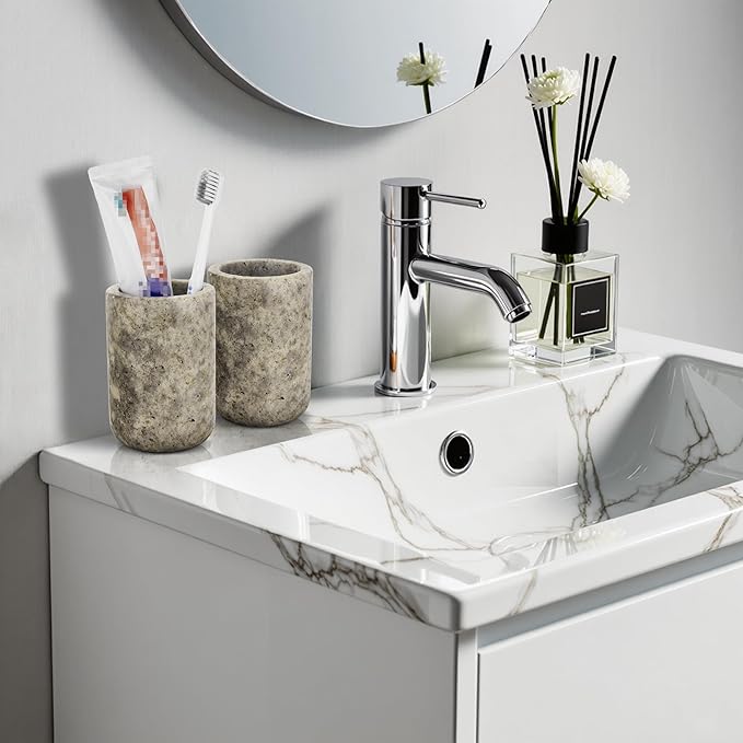 Natural Marble Toothbrush Holder for Bathroom Countertop Toothbrush– Waterproof Natural Stone Organizer with Non-Slip MakeupModern Bathroom Storage,Base, Razor(NS033)