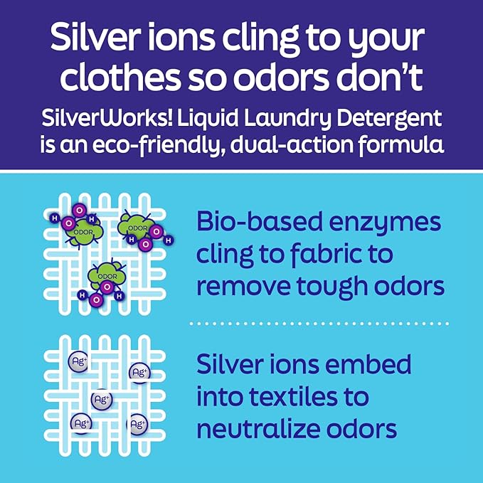 Powerful Odor Eliminating Laundry Detergent Liquid, Silver Ion Technology, Laundry Odor Eliminator For Clothes, Cleans, Deodorizes & Protects, 33 fl oz, 66 Loads, Free & Clear, Pack of 2