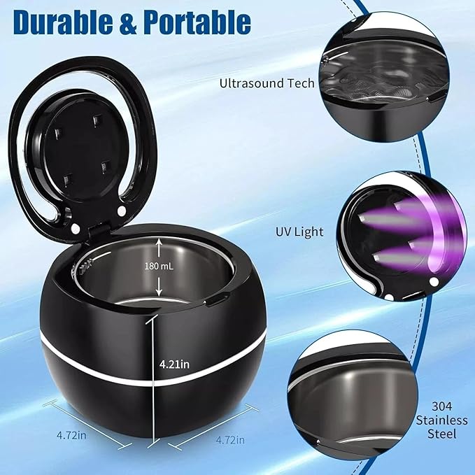 Ultrasonic UV Denture Cleaning Case, Upgraded Ultrasonic Retainer Cleaner Machine, Retainer Cleaner Machine for Night Guards, Braces, Aligner, Toothbrush, Jewelry and More (White)