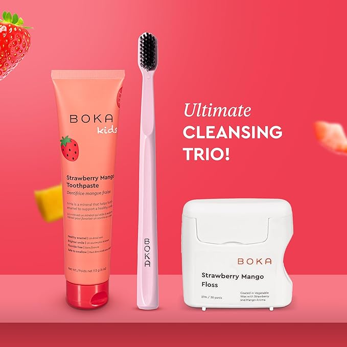 Boka Strawberry Mango Woven Dental Floss, Made from Natural Vegetable Wax, Teflon-Free, 30 Yards of Waxed Floss (Pack of 2)