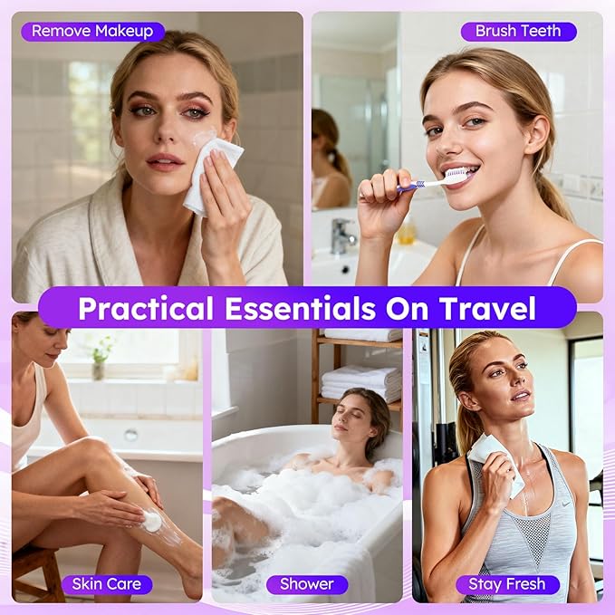 Travel Toiletries Personal Cleaning Bulk,Disposable Hygiene Kit Care Package Supplies, Women Toiletry Essentials Set Individually Wrapped for Camping, Hotel, Vacation, Homeless, Charity (11-in-1, 50)