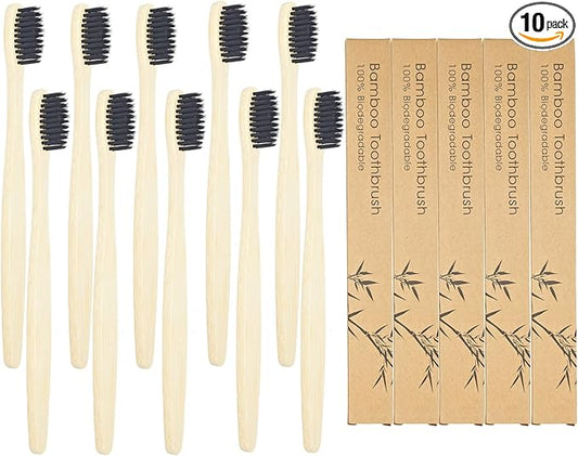 SEVENHEAD 10 PCS Bamboo Toothbrushes Soft Bristles Wooden Toothbrushes for Adult, Natural Biodegradable BPA Free Eco Friendly Toothbrushes Black