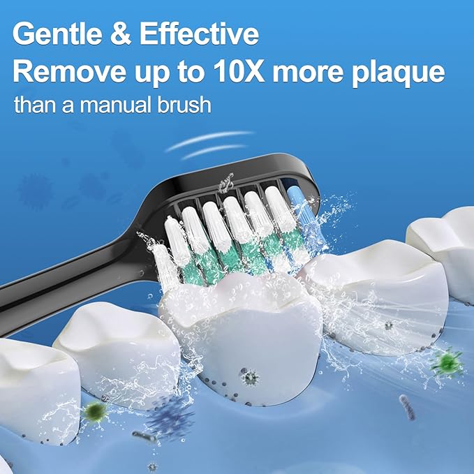 Harobey Replacement Toothbrush Heads for Waterpik Complete Care 5.0/9.0, and Compatible with AquaSonic Duo and Home Dental Center Electric Toothbruh, 10 Count(Pack of 1), Black