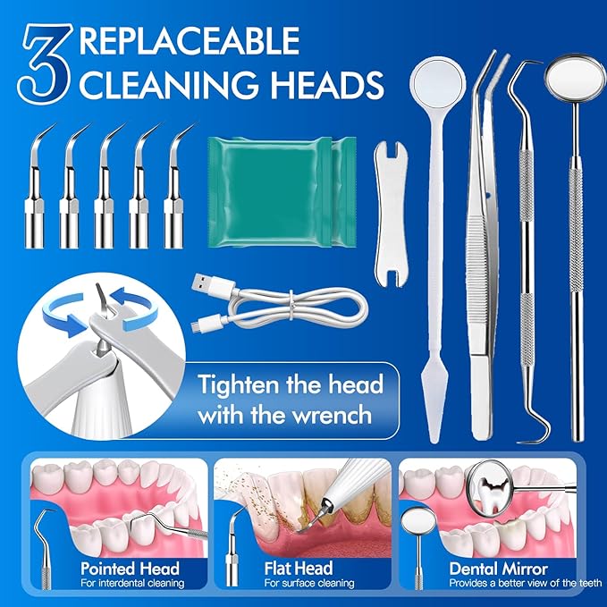 The Model 3003 Scaler Plaque Tartar Remover for Teeth Cleaning with 3 Modes and 5 Heads - Portable Cordless Dental Calculus Teeth Cleaner - Rechargeable Teeth Cleaning Tools Kit for Home, Travel