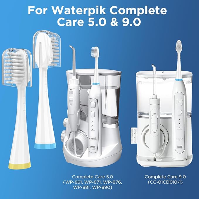 Oralphi Sensitive Gum Care Replacement Brush Heads for Waterpik Complete Care 5.0/9.0 (CC-01/WP-861), STRB-3WW, Ultra Soft Bristles with Cover, Sonic Electric Tooth Brush Refill Heads (8-Pack, White)