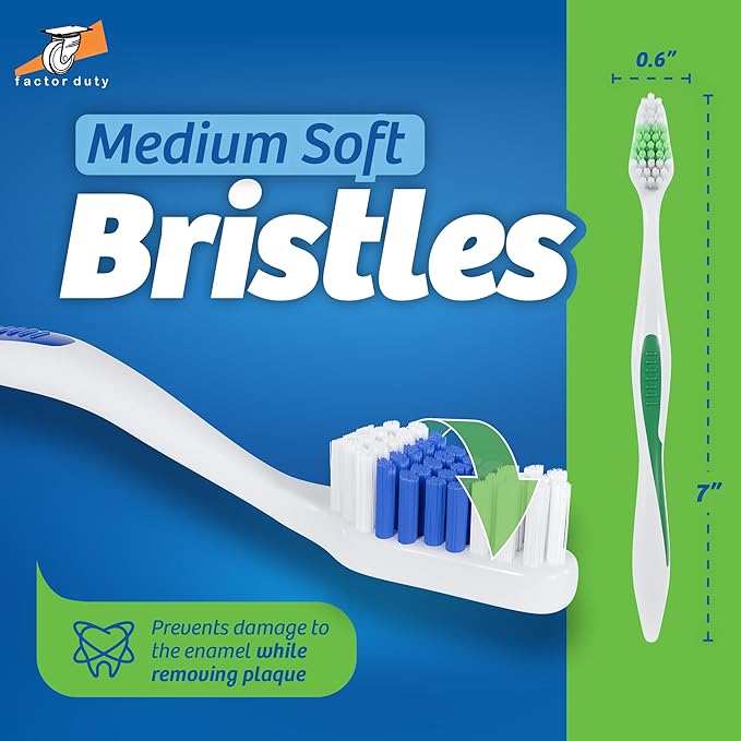 FactorDuty 200 Pack Toothbrush Standard Classic Medium Soft Toothbrush Bulk Individually Wrapped