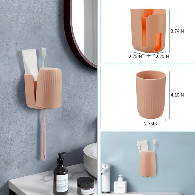 Toothbrush Holders for Bathrooms Toothbrush Holders Wall Mounted BPA-Free Tooth Brush Holder with Toothbrush Cup Drilling-Free (Brown)
