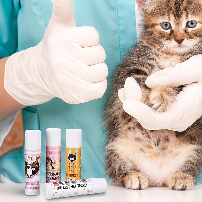 36 Sets Vet Tech Gift Animal Lip Balm Thank You Tag Organza Bag Veterinarian Appreciation Gifts Vet Tech Week Gift for Veterinary Technologist Nurse Valentine's Day Birthday Supplies