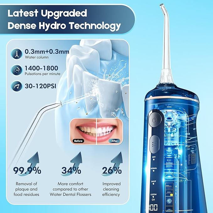 Water Flosser for Teeth, Cordless Oral Irrigator Portable Dental Cleaner Picks with 8 DIY Modes 7 Jets 300ml Tank Braces Flossers Rechargeable (Pink)