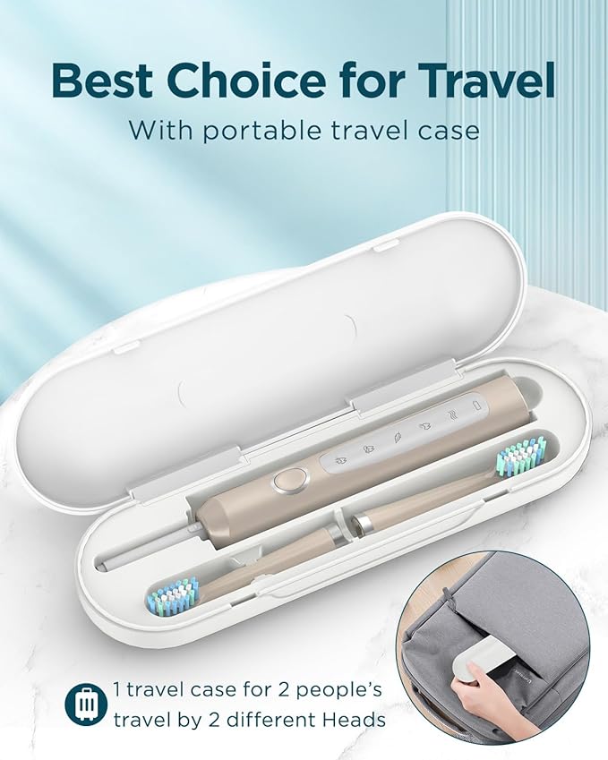 Rtauys M5 Sonic Electric Toothbrush for Adults - Rechargeable Electric Toothbrushes with 8 Brush Heads & Holder, Travel Case, Power Electric Toothbrush，120 Days Battery Life - Champagne