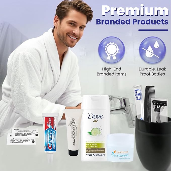 Trektote Bulk Hygiene Kit For Men And Women – (25 Pack) 10 Piece Set Of Travel Size Toiletries, TSA Compliant, Bulk Travel Essentials, Includes Shampoo And Conditioner, Body Wash, Toiletry Bag & More