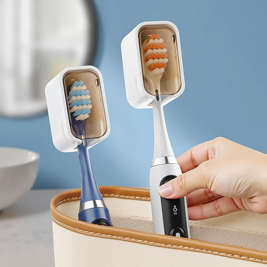 Travel Toothbrush Head Cover 2PCS, Electric Toothbrush Covers Caps, Ventilated Toothbrush Protectors Caps for Travel, Camping, Bathroom, Business, Brown