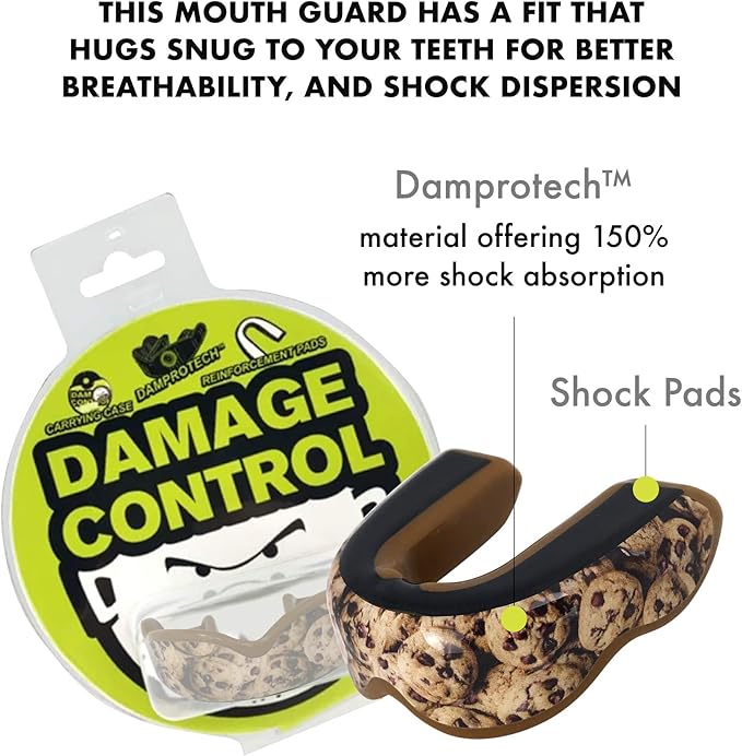 DAMAGE CONTROL Extreme Impact Mouth Guard – Sports Mouthguard for Boxing, MMA, BJJ, Hockey, Rugby, Lacrosse, & More – Mouthpiece for Teeth & Jaw Protection, for Youth & Adults (Women, Cookie Monster)