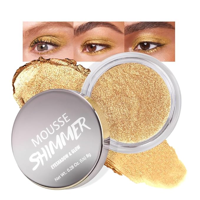 Gold Mousse Single Eyeshadow Palette –Neutral Matte & Shimmer Eyeshadow,Mini Cream Glitter Eye shadow,Long Lasting Highly Pigmented Eye Makeup Compact Travel Siz Eye shadow for Older Women 05#