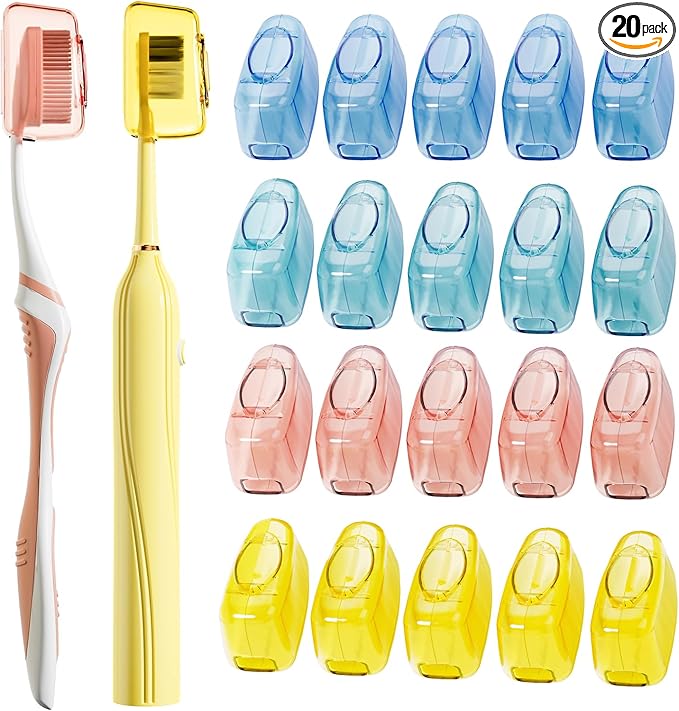 Muslish 20 Pack Toothbrush Covers, Portable Toothbrush Head Cover Caps, Toothbrush Case Protector for Home and Travel, Fits Most Manual and Electric Toothbrushes (Yellow)