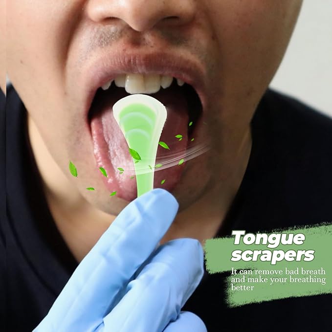 SOIMISS Portable Silicone Tongue Scraper for Adults, Double-Sided Oral Care Tool in Mint Green, Handheld Tongue Coating Cleaner for Bad Breath Removal and Daily Hygiene