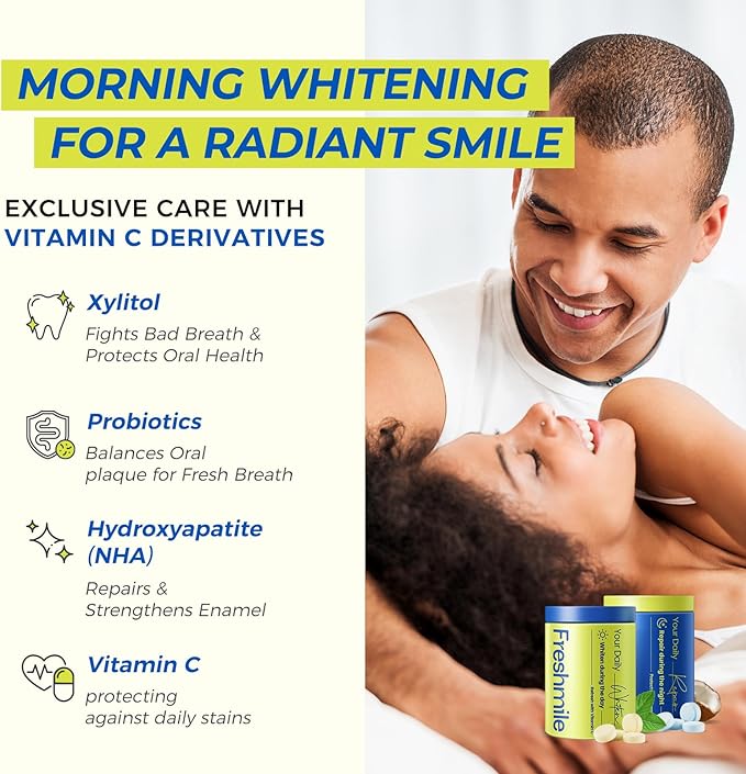 Freshmile Whitening Toothpaste Tablets with Nano-Hydroxyapatite (NHA), Natural Teeth Whitening & Repair, Xylitol for Fresh Breath, Fluoride-Free, Protects Sensitive Teeth & Gums (120 Count)