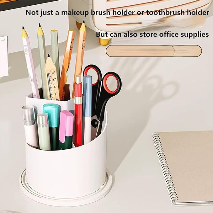 Concealed Toothbrush Holder, Makeup Brush Holder Organizer With Lid,360 Rotating Clear Dustproof Waterproof 3 Slots Bathroom Countertop Organizer,For Container Toothpaste And Toothbrush Holder (White)