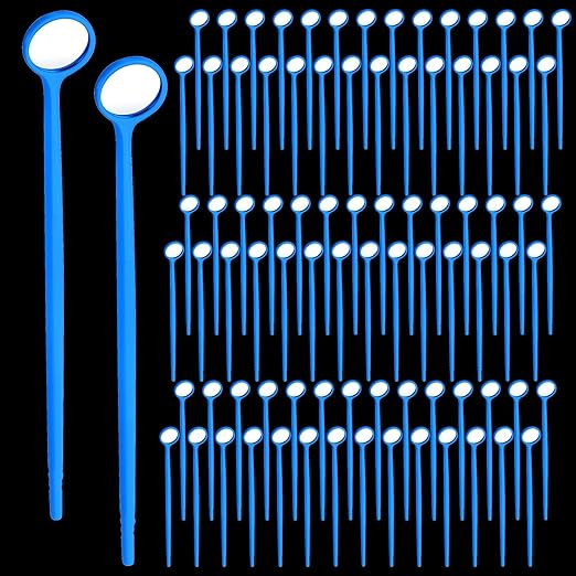 Geiserailie 300 Pcs Disposable Dental Mirror Anti Fog Mouth Mirror Individually Packed Dental Mirror for Teeth Oral Teeth Mirrors with Handles Plastic Tooth Mirror Dental Tool for Household (Blue)