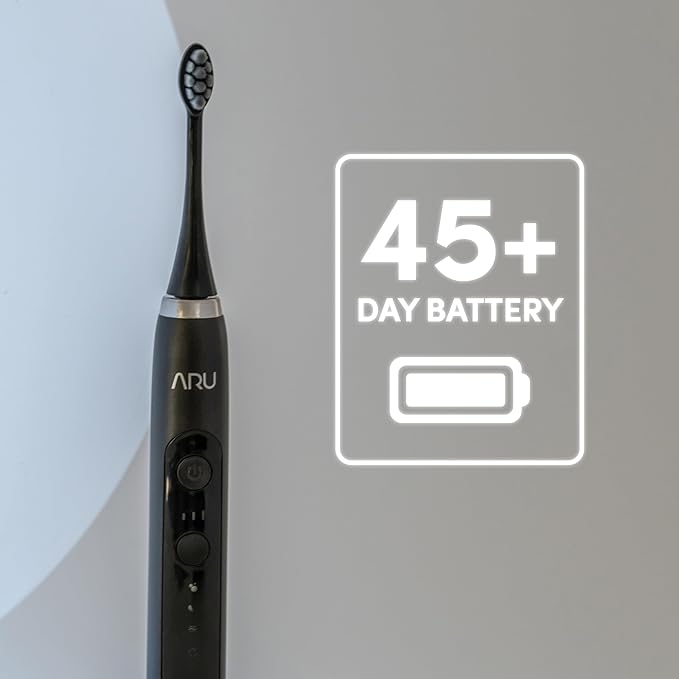 ARU Sonic Toothbrush Starter Kit with Customizable Modes and 2 Minute Timer, ADA-Approved Electric Toothbrush for Adults, Soft Toothbrush for Gums, 45+ Days Battery, Travel Case, Midnight Black