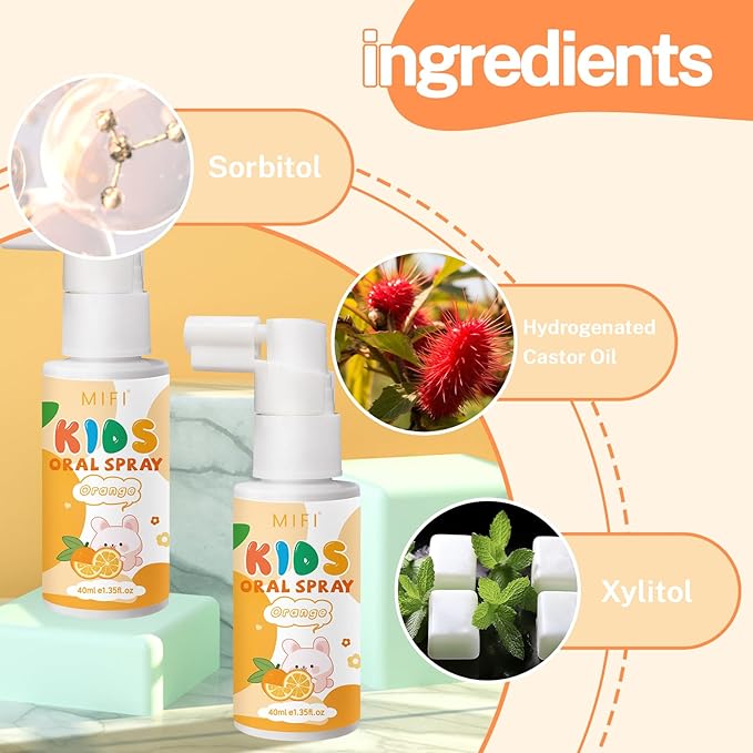 PEGO Kids Oral Spray, Toddler Toothpaste Helper for Fresh Breath,Fruit-Flavored & Portable, for Baby's Daily Oral Care (2Pack, Orange)