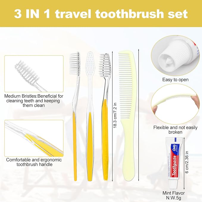 Disposable Toothbrushes with Toothpaste and Comb for Homeless Individually Wrapped-Suitable for Hotel,Air Bnb,Shelter/Homeless/Nursing Home/Charity (200PCS)