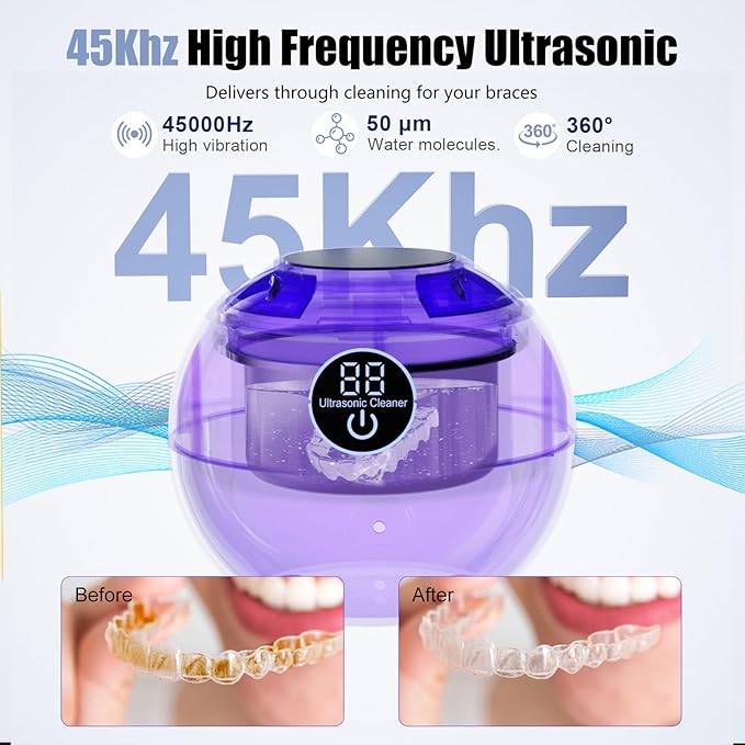 Retainer Cleaner Machine 45kHz Ultrasonic Dental Retainer Cleaner with 3 Modes and Digital Timer Mouth Guard for Retainer Clean, Denture Clean, Night Guard, Braces, Aligner, Jewelry 200ML (Off White)