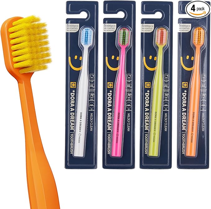 8-Pack Classic Manual Toothbrush Set, Extra Soft Activated-Charcoal Tapered Bristles, Eco-Friendly Biodegradable Handle with Travel Cap, Dentist-Recommended for Adults, 4 Colors
